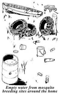 Vac�e agua de sitios de criar de mosquito alrededor del hogar